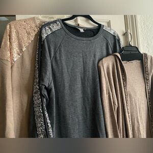 Lisa Robertson set of 3 sequin tops cardigan hoodie Large NEW